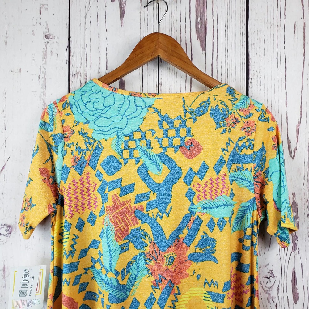 LulaRoe Perfect T Shirt Womens Size XS Floral Short Sleeve Scoop Neck Orange NWT - Picture 5 of 7